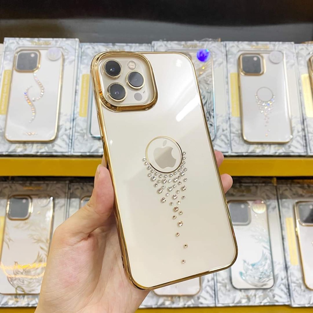 Ốp lưng Kingxbar cho iPhone 13, 13 pro, 13 Pro Max Họa tiết đính đá viền mạ vàng sang trọng cao cấp