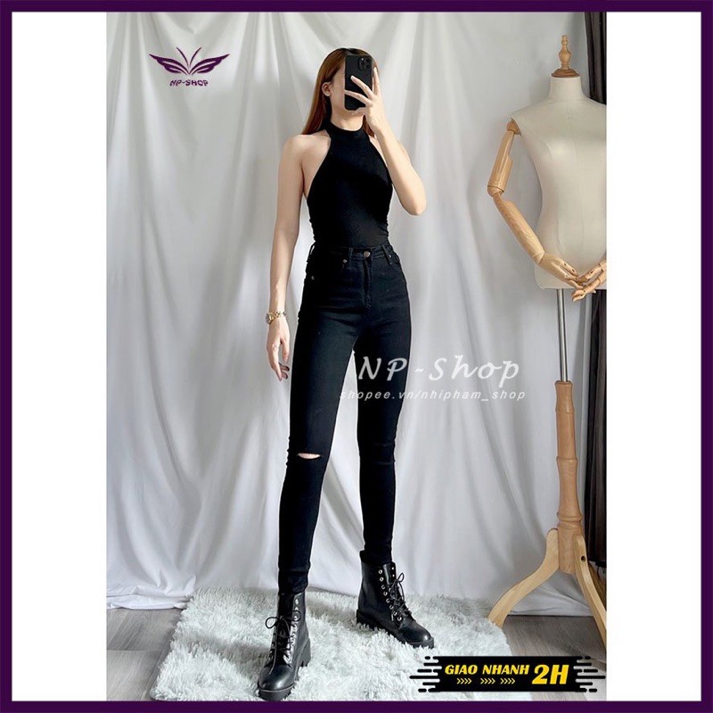 Quần skinny jean ôm nữ lưng cao⚡️quần bò nữ cạp cao co giãn rách gối Nhipham shop/vnxk JNIK001