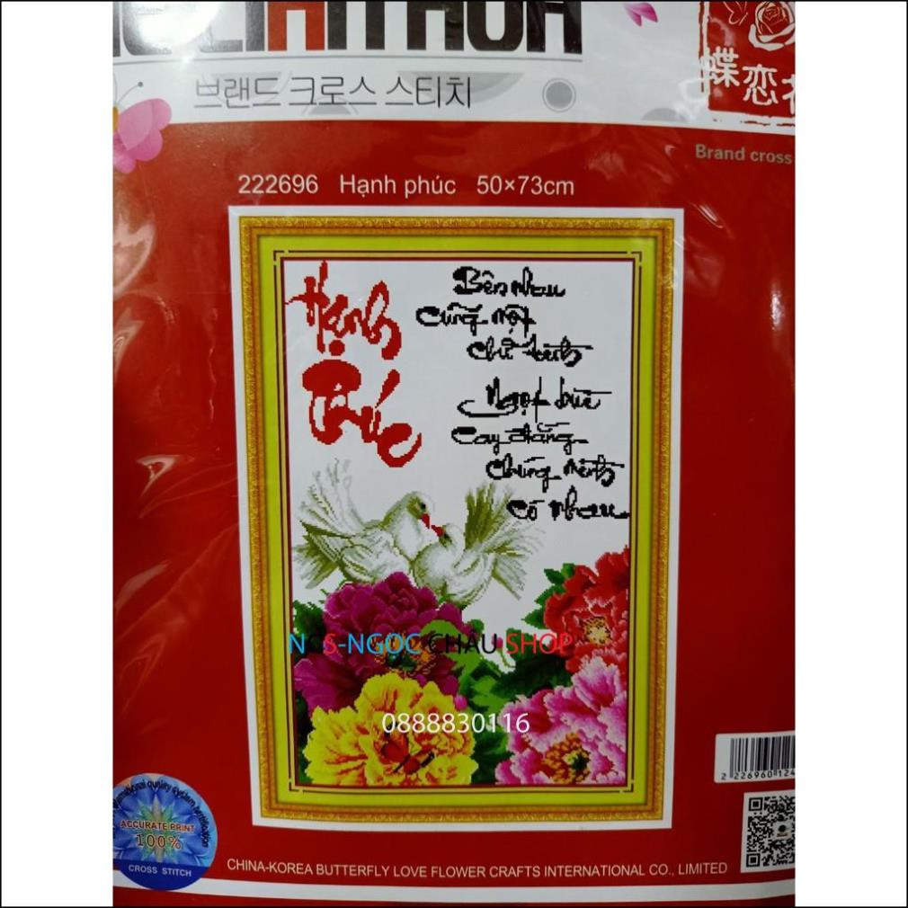 Tranh thêu chữ thập Hạnh Phúc 222696 (50x73) Chưa thêu