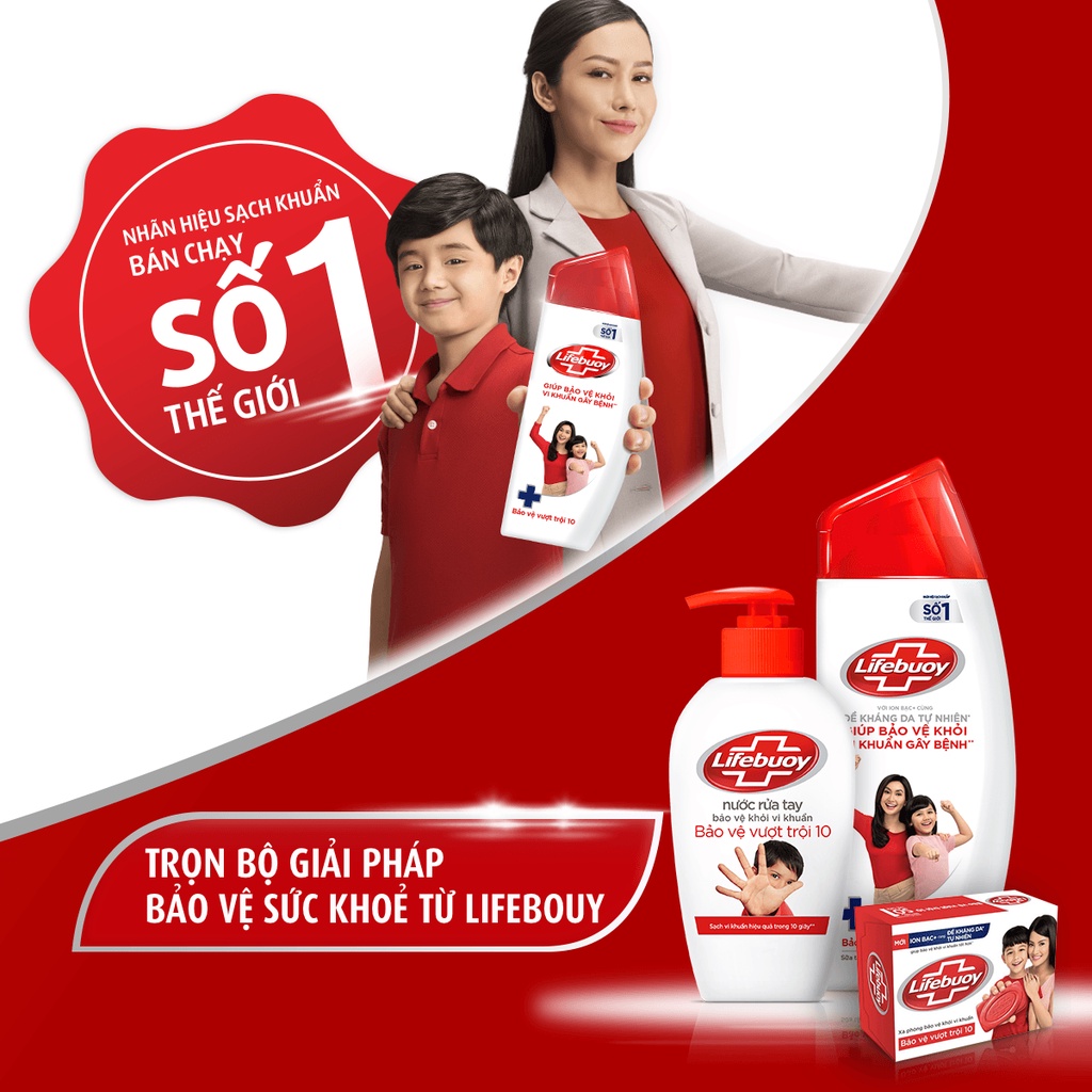 Combo tiết kiệm Lifebuoy Bảo vệ vượt trội 10 (Đỏ) Chai sữa tắm 850g + chai nước rửa tay 500g