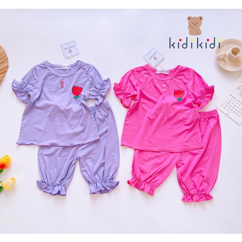 Bộ Thun Lạnh Bé Gái Kidikidi Tay Áo Bo Thun Form Rộng