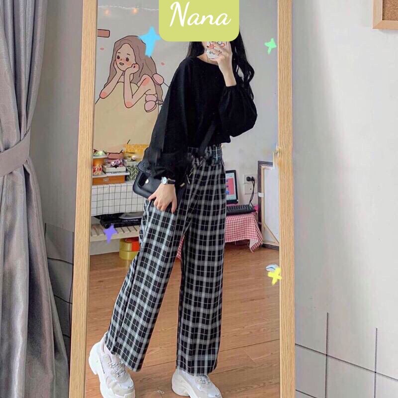Quần kẻ caro ống rộng bigsize mẫu mới dáng suông thời trang unisex