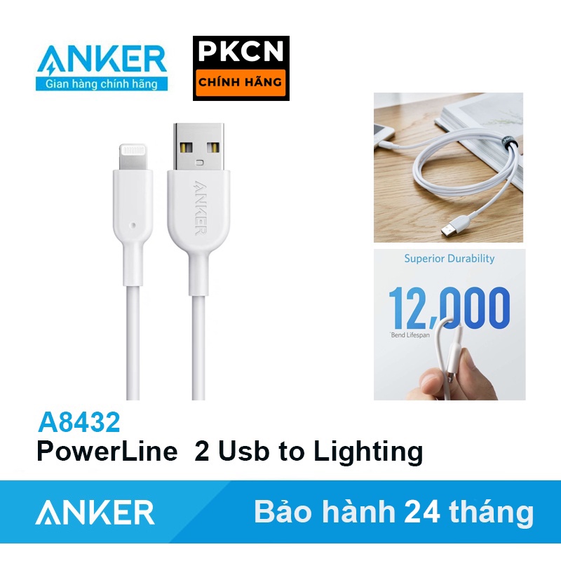 Cáp I-Phone ANKER Powerline II  Usb to Lighting Chip mới C89 đầu Bạc -  A8432 dài 0.9 Mét Sạc nhanh 12W PKCNH