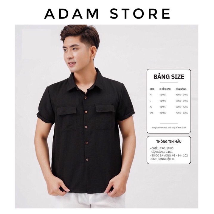 ADAM STORE - ÁO Đũi Nam Cổ Bẻ Sơ Mi Cao Cấp Đũi Áo Ngắn Tay Nam có cổ túi hộp
