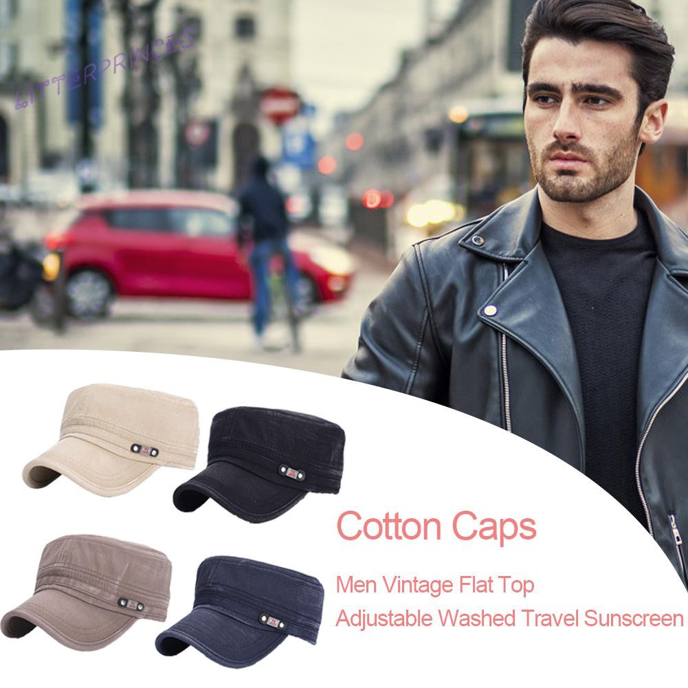 Litterprinces Cotton Caps Men Vintage Flat Top Adjustable Washed Travel Sunscreen Hats