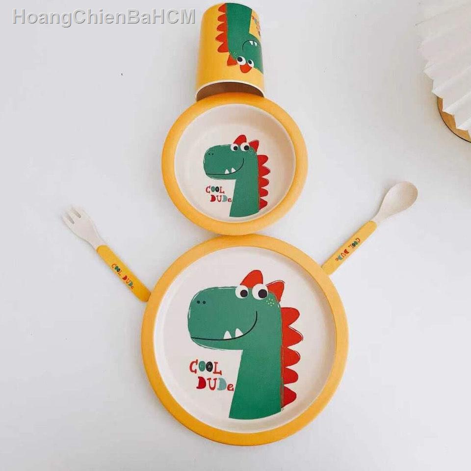 Bộ đồ ăn trẻ em sợi tre chống rơi và bỏng đĩa cho bé phim hoạt hình sáng tạo ngăn gia đình