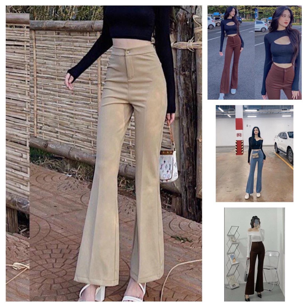 Quần Ống Loe Lưng Cao Legging Dáng Dài Phong Cách Ulzzang