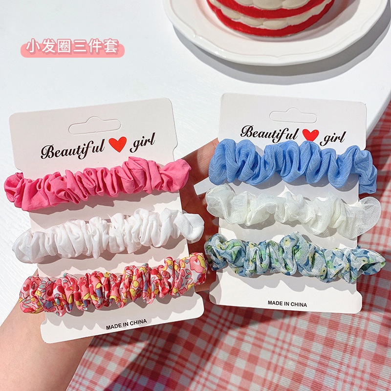 Set 3 Dây Cột Tóc Nữ Bằng Vải Nhiều Màu Họa Tiết Đơn Giản Thời Trang Phong Cách Hàn Quốc