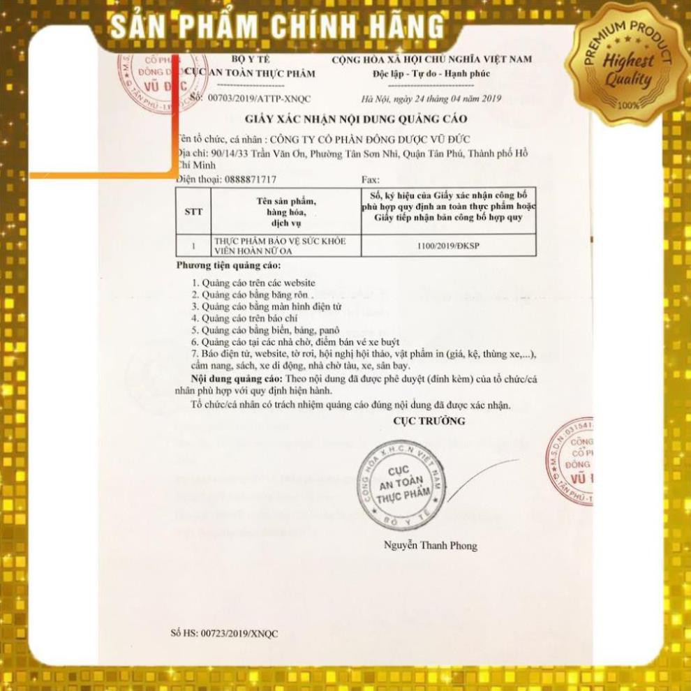 PHỤ KHOA NỮ OA, ĐÔNG DƯỢC VŨ ĐỨC, 6 VIÊN, 6 XÔNG | BigBuy360 - bigbuy360.vn