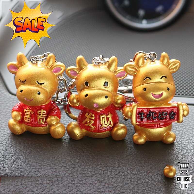 Móc khoá  trâu may mắn - phong thủy  treo Balô ô tô , xe máy tiện lợi