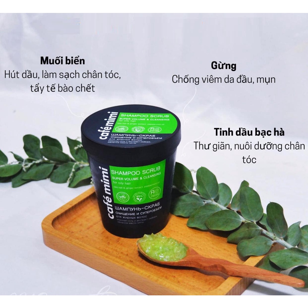 Dầu Gội Tẩy Da Chết Da Đầu Shampoo Scrub Cafe Mimi Giảm Dầu, Giúp Mọc Tóc Nga - Hủ 330g