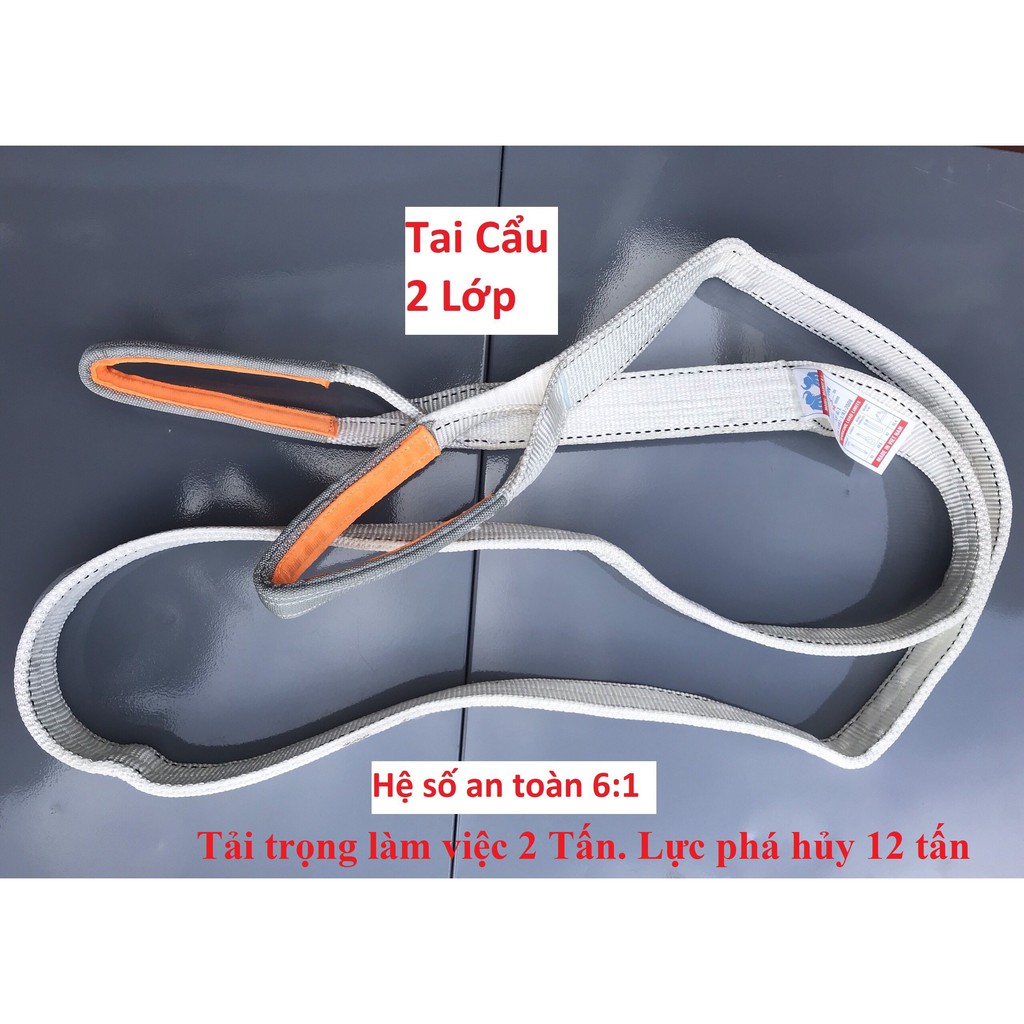 2 Tấn - Bản Rộng 5 Cm - Dài 4 Mét. Dây Cáp Vải Cẩu Hàng Hiệu Con Voi MAMUT - Tai Cẩu 2 Lớp Lót -Hệ Số An Toàn 6:1 và 5:1