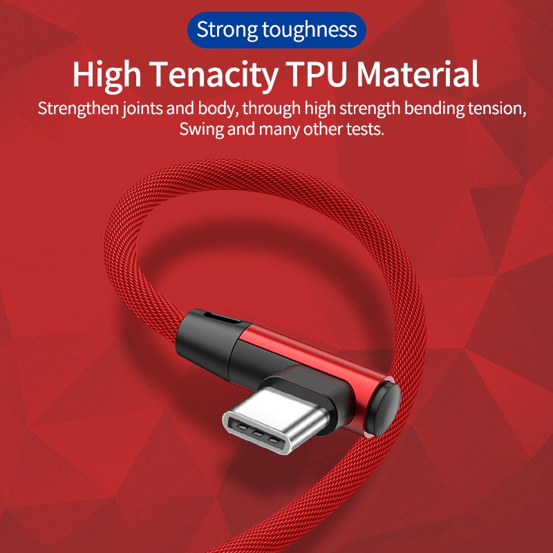 Cáp Sạc Nhanh Đầu USB/Type-C Góc 90 Độ Dài 1M/2M/3M 2.1A Cho Điện Thoại Xiaomi Android