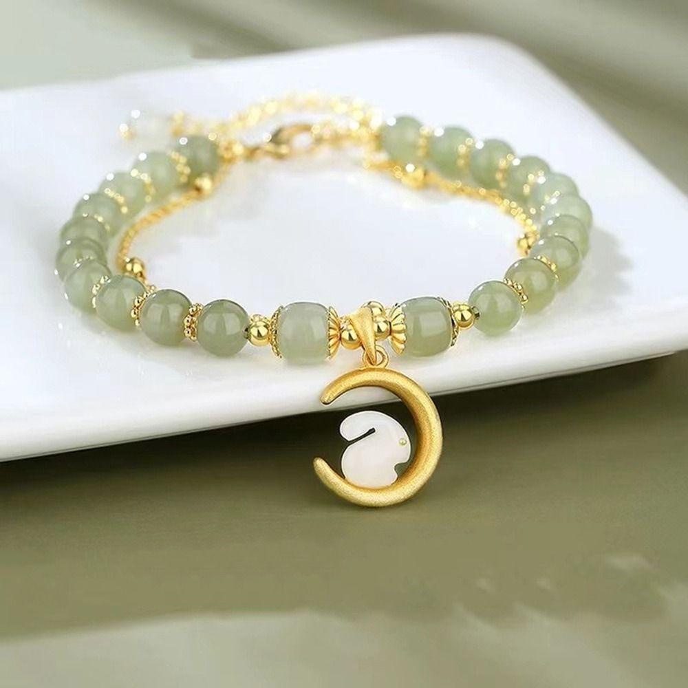 Vòng Tay Mặt Trăng Đính Đá Ngọc Bích Giả Phong Cách Hanfu Cổ Điển Cho Nữ