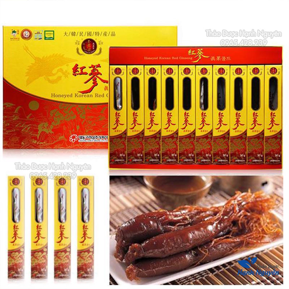 Hồng sâm củ tẩm mật ong Hàn Quốc 300g (Hộp 10 củ) - Thảo Dược Hạnh Nguyên