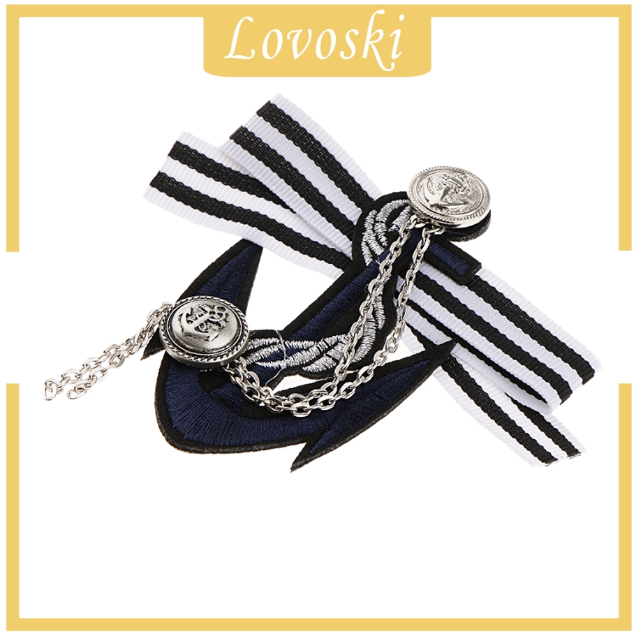 [Lovoski] Trâm Cài Áo Vải Sọc Hình Mỏ Neo Đính Đá Phối Dây Xích Tua Rua