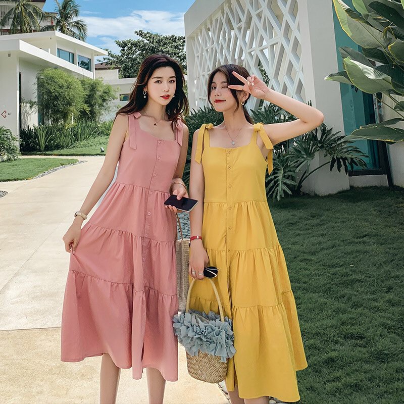 Đầm nữ , hai dây  dễ thương, thời trang, chất chéo nhung, thoáng mát,phù hợp đi tiệc đi du lịch YT. 01872