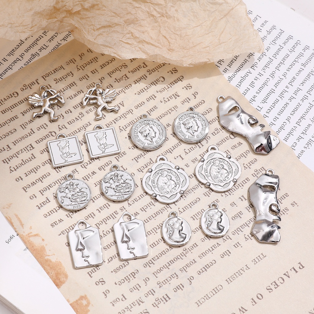 Mặt Vòng cổ bạc hình hoa hồng bằng hợp kim phong cách vintage DIY