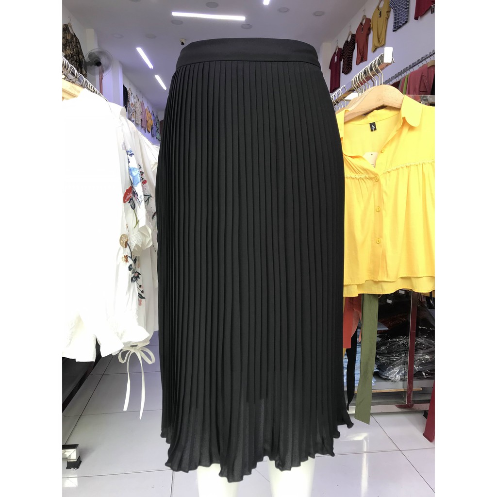 [GIÁ CỰC SỐC CHỈ HÔM NAY] Chân váy xếp ly dáng dài vải voan có vải lót trong màu đen cao cấp CVXD005 | BigBuy360 - bigbuy360.vn