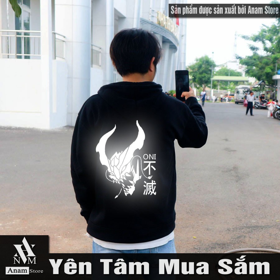Áo hoodie dây kéo vải nỉ ngoại, nam nữ, Phản Quang Quỷ Oni 06, Anam Store