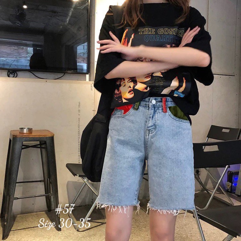 Quần Short Ngố Nữ Jean Lưng Cao Lai Tua Hoạ Tiết Màu Bigsize 57kg Đến 80kg Ms57