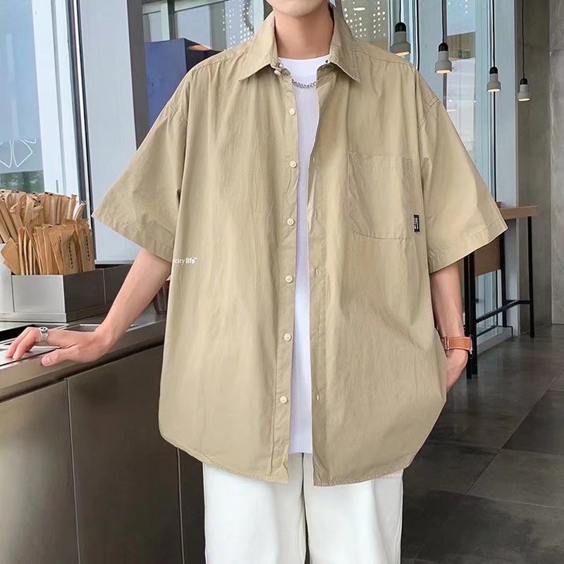 Áo Sơ Mi Tay Ngắn Dáng Rộng Màu Sắc Đơn Giản Phong Cách Nhật Bản Thời Trang Hè 2022 Cho Nam
