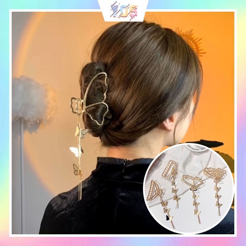 Kẹp tóc càng cua Hàn Quốc kim loại butterfly rơi xinh xắn cho nữ
