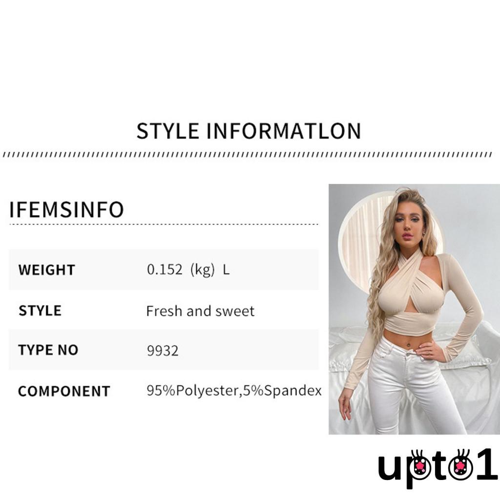 Áo thun dáng ngắn tay dài khoét vai màu trơn thời trang dành cho nữ