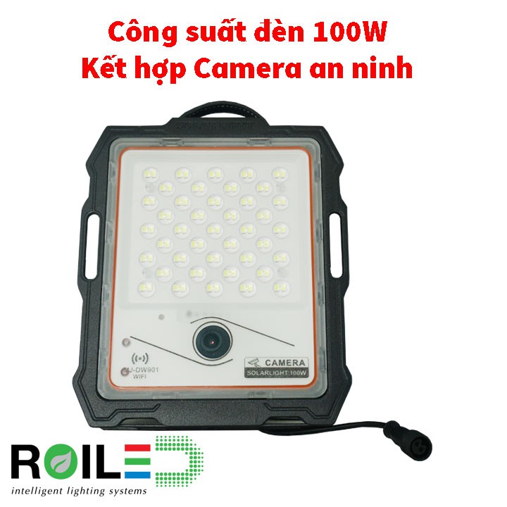 Đèn pha 100W năng lượng mặt trời kết hợp camera quan sát