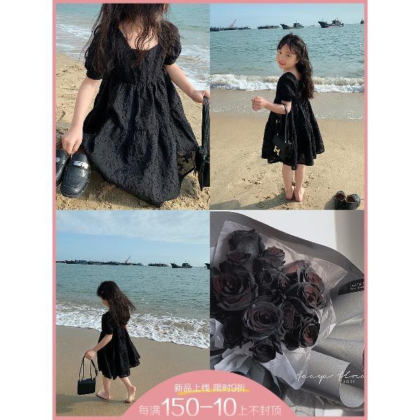 Đầm Công Chúa Tay Phồng Cổ Vuông Màu Đen In Họa Tiết Hoa Phong Cách Hàn Quốc Dễ Thương Thời Trang Xuân Hè Cho Bé Gái 5