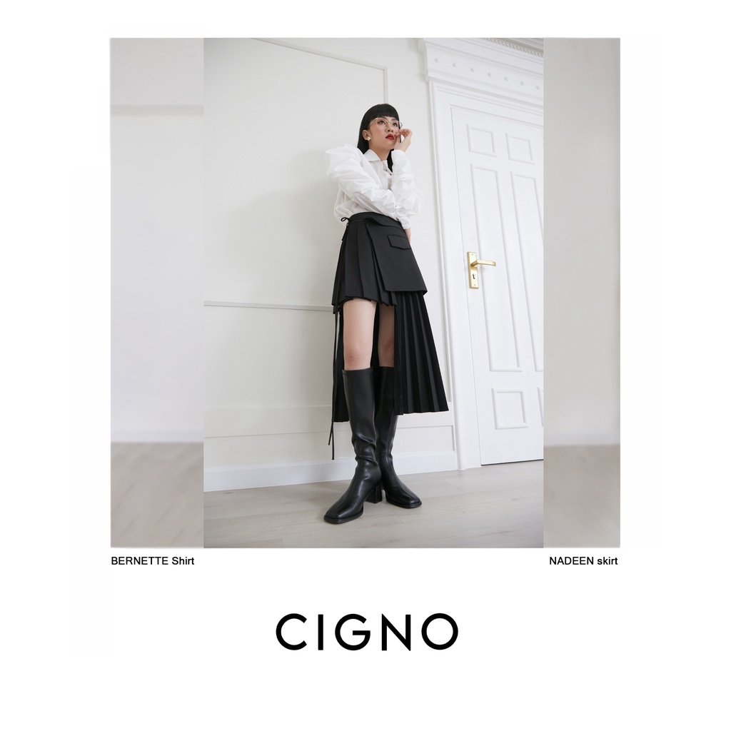 CIGNO-Chân váy dập ly so le phối vạt đắp cá tính NADEEN