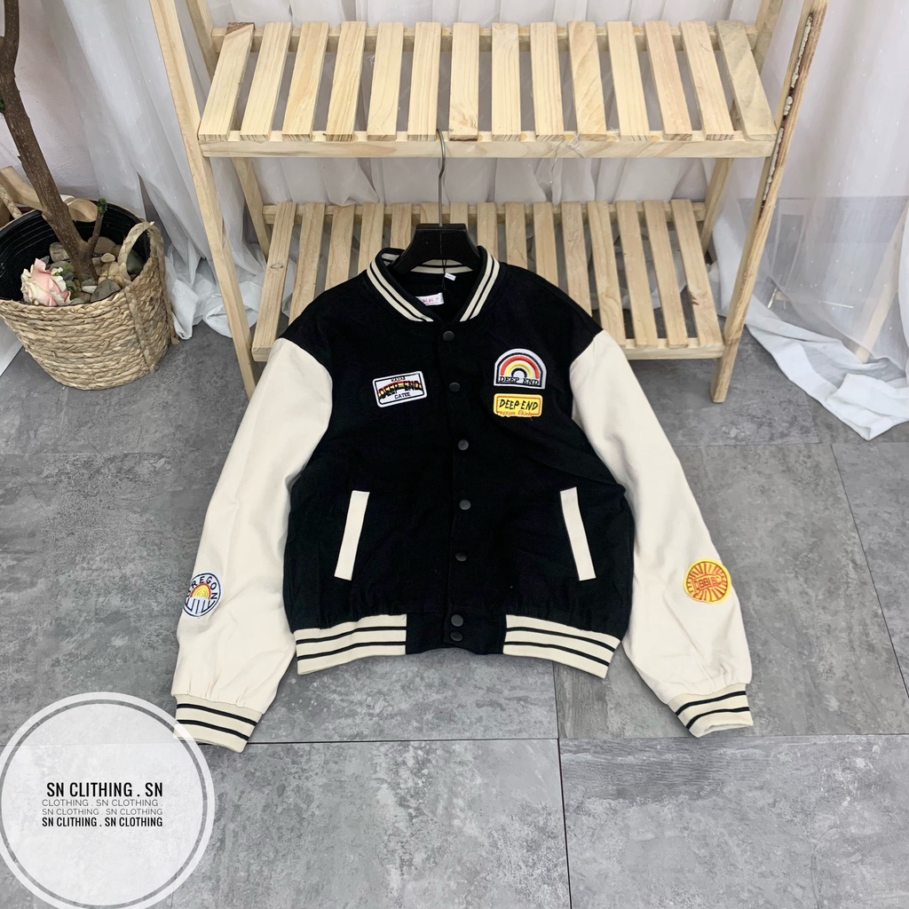 Áo khoác bomber logo cầu vồng 2 lớp phong cách Hàn Quốc, áo khoác bóng chày