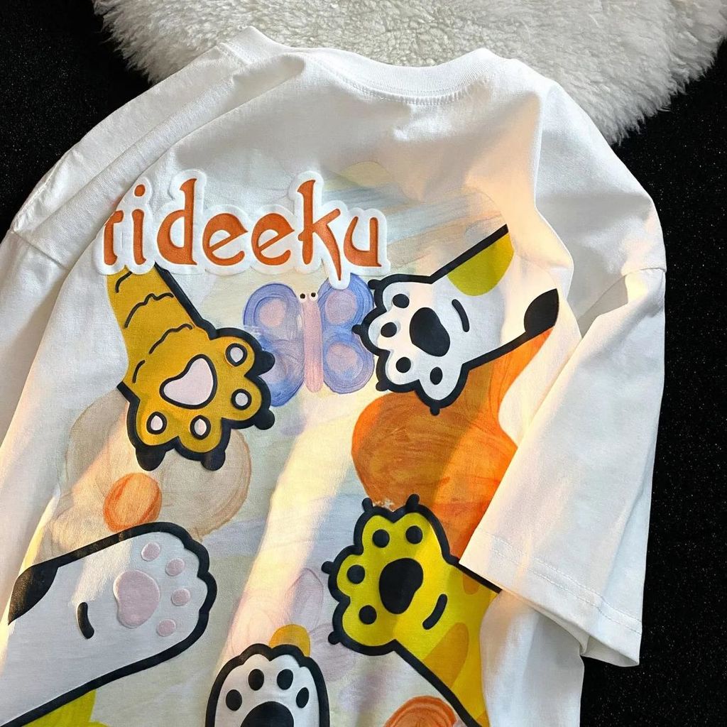 Áo Thun Tay Ngắn Dáng Rộng In Họa Tiết Trẻ Trung Phong Cách Hàn Quốc Cho Bạn Gái