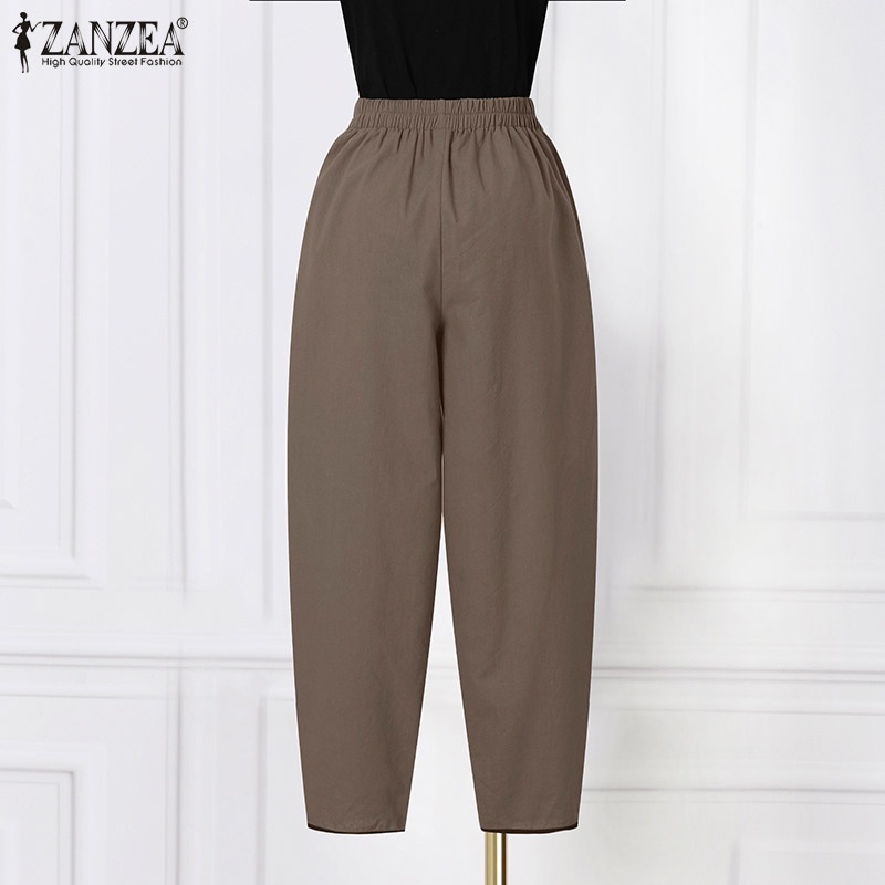 Quần dài ZANZEA lưng thun ống rộng có túi thời trang dành cho nữ