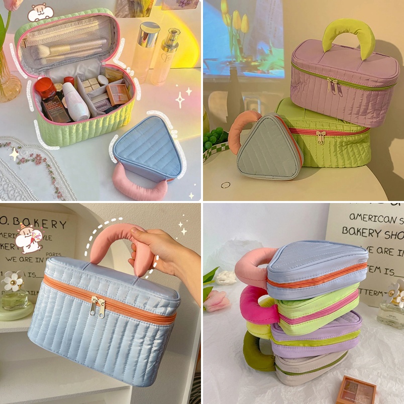 Túi Đựng Mỹ Phẩm Hình Tam Giác Màu Sắc Tương Phản Sức Chứa Lớn Tiện Dụng Cho Nữ