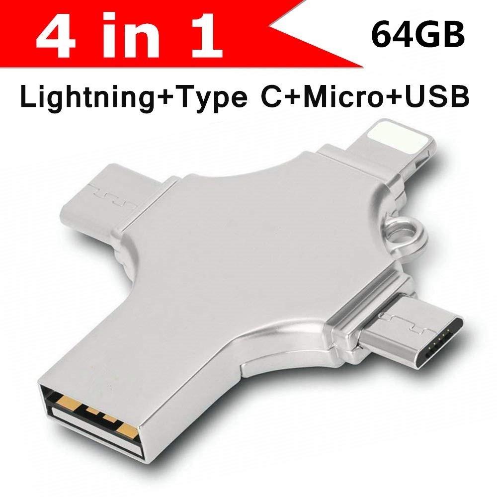 USB lưu trữ ngoài dung lượng 128Gb cho máy iPhone 6 7 6s Plus 5s 5c 5 4 trong 1 tiện dụng