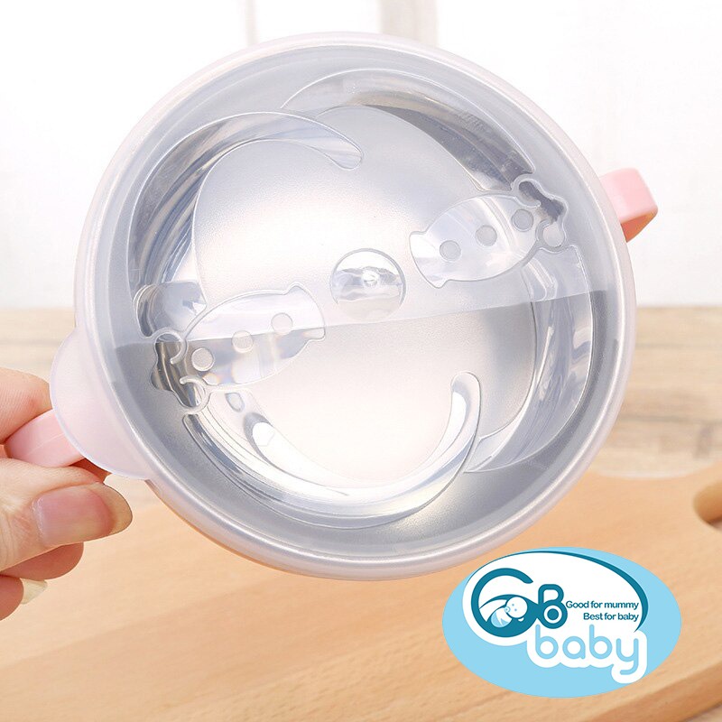 Bát ăn dặm Inox GB-Baby 7739 tặng kèm thìa cùng màu tích hợp chức năng hâm thức ăn ở đáy bát cho bé chính hãng