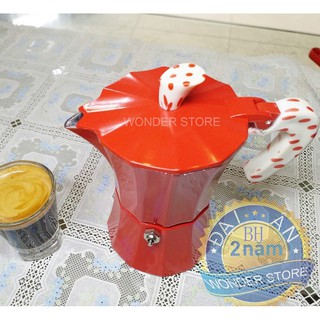 Bình pha cà phê Moka 3 tách phong cách Ý đỏ Rosso