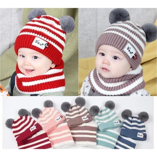 Mũ khăn cho bé 🍉FREESHIP🍉Bộ khăn mũ len trẻ em Bear