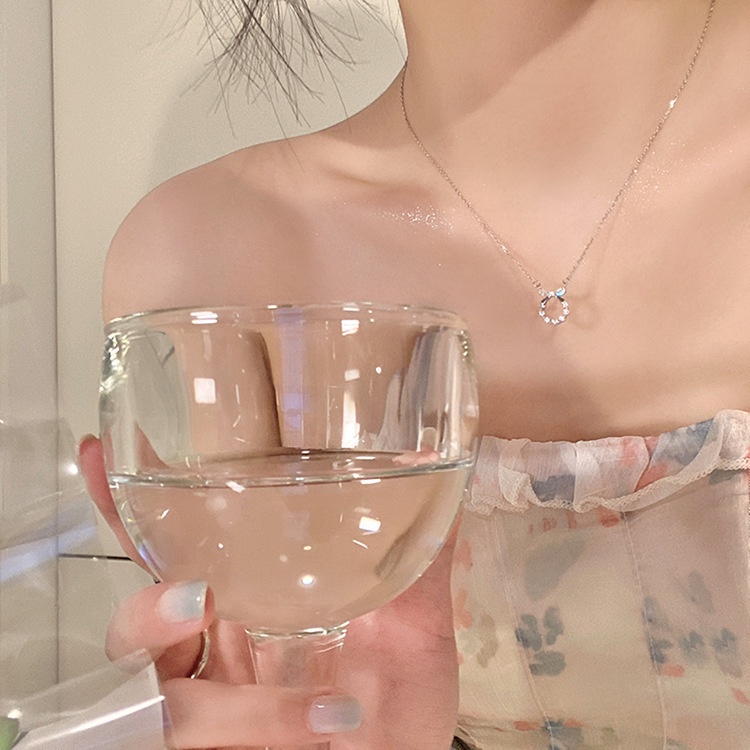Dây Chuyền Mặt Hình Nơ Đính Đá Zircon Phong Cách Nhật Hàn