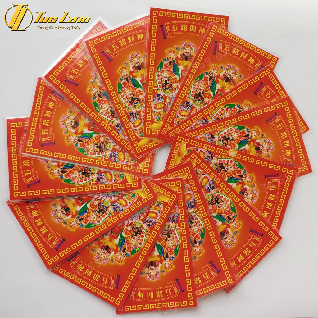 Ngũ Lộ Thần Tài phù bản ép plastic màu đỏ siêu bền, mỏng - để ốp điện thoại, ví tiền - Khai cung Tài, Mở cung Lộc