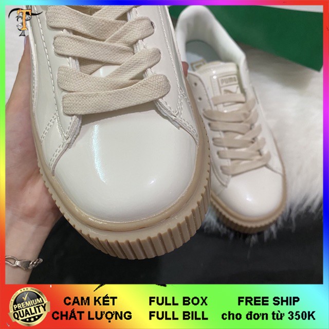 [Hot Trend - Bản trung ] Giày thể thao fuma da bóng trắng đế nâu bản dây trắng | BigBuy360 - bigbuy360.vn