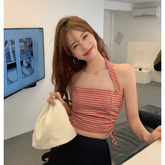 COZOK Áo Tank Top Hai Dây Rút Phong Cách Vintage