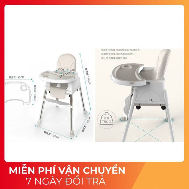 Ghế ăn dặm cho bé ⚡BH 1 năm ⚡FREE SHIP⚡ ghế ăn dặm gấp gọn 3 nấc có đệm, bánh xe tiện lợi tiết kiệm