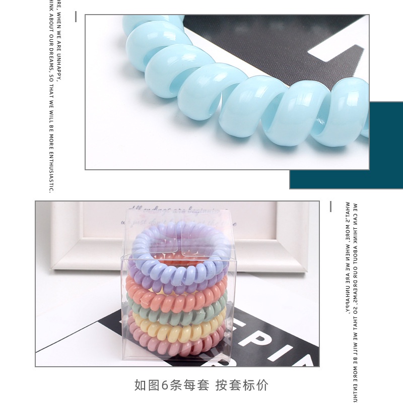 Set 6 Dây Buộc Tóc Lò Xo Chất Liệu TPU Co Giãn Màu Sáng Tinh Tế Thời Trang