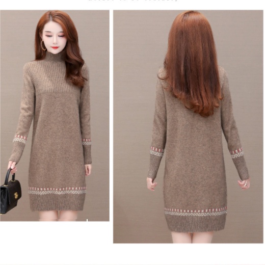 Áo len dáng dài cổ cao phong cách sang trọng chất liệu len dệt kim mềm mịn