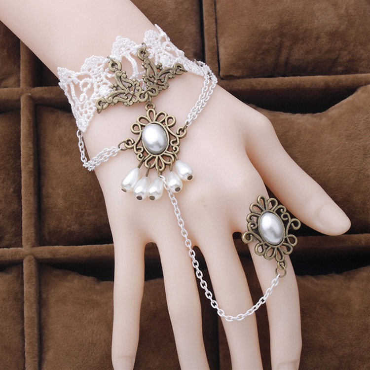 Vòng tay choker nữ ren trắng liền nhẫn hàng xuất khẩu cao cấp