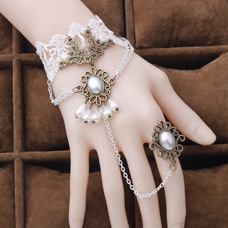 Vòng tay choker nữ ren trắng liền nhẫn hàng xuất khẩu cao cấp