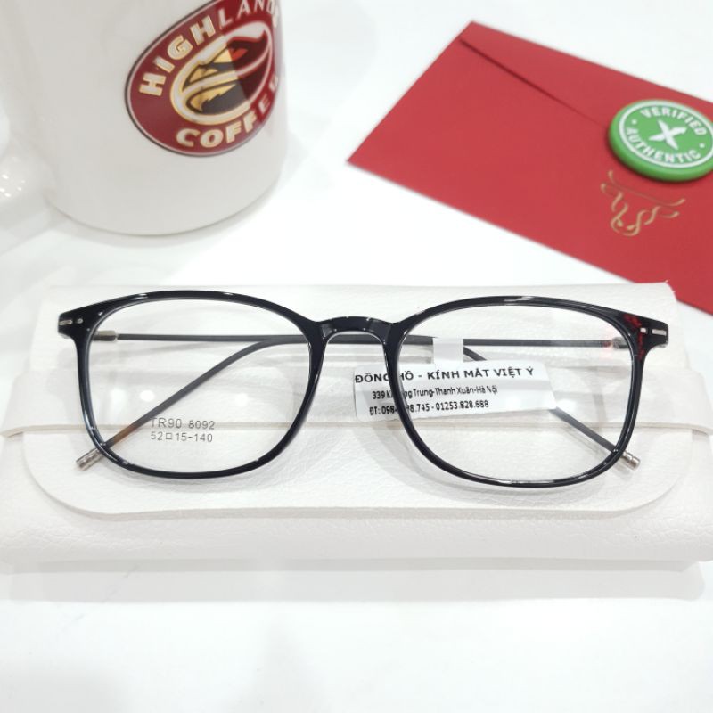 Gọng kính dáng vuông nhựa siêu nhẹ TR90 8092 màu đen