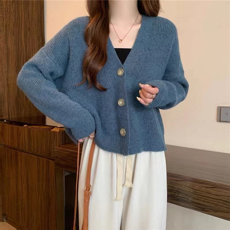 Áo Khoác Cardigan Dệt Kim Dáng Rộng Cổ Chữ V Thời Trang Thu Đông Cho Nữ